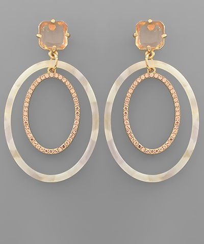 Glass & Double Oval Dangle Earrings