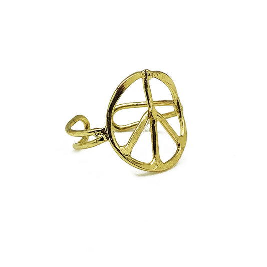 Gold Plated Peace Sign Adjustable Ring