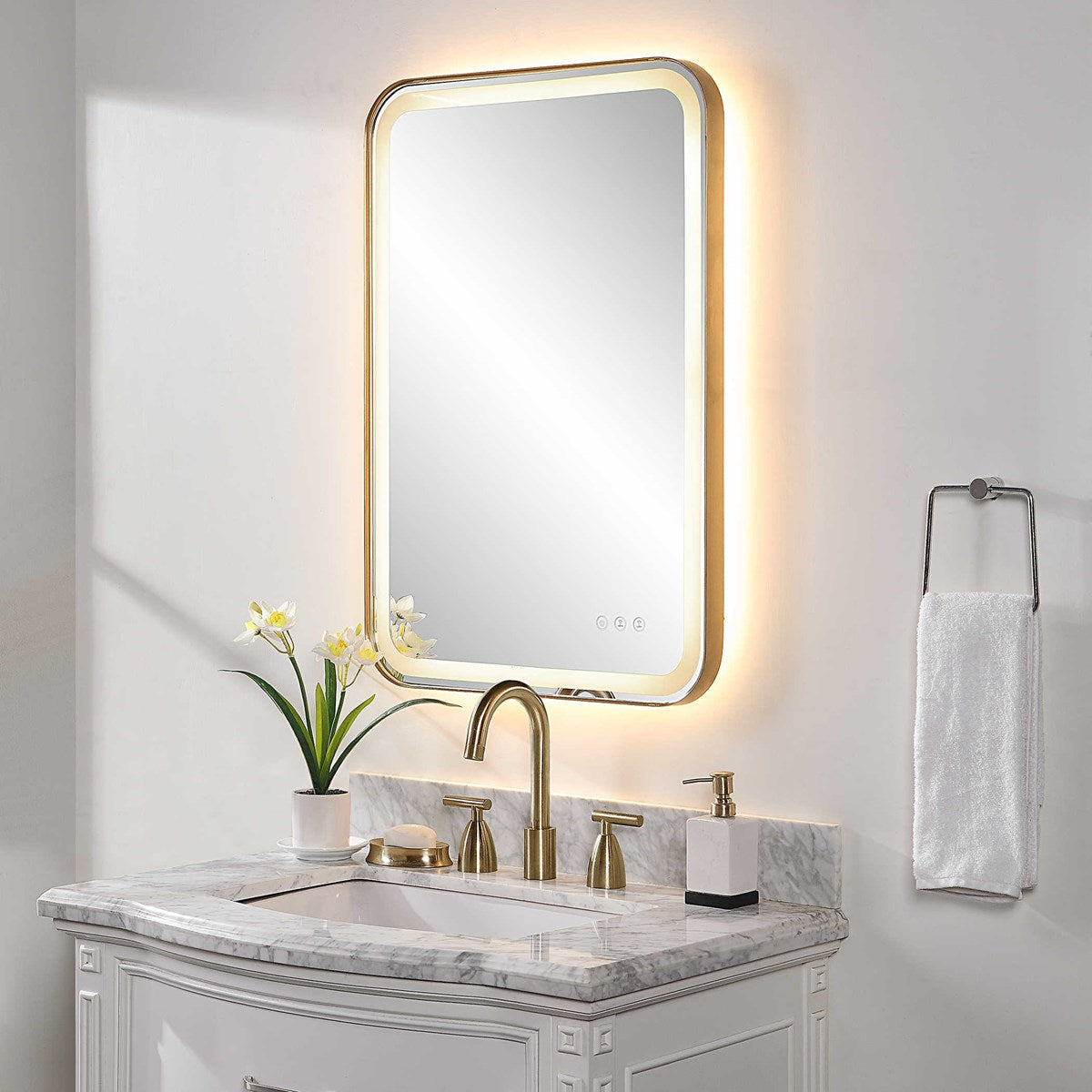 Crofton Lighted Vanity Mirror, Brass