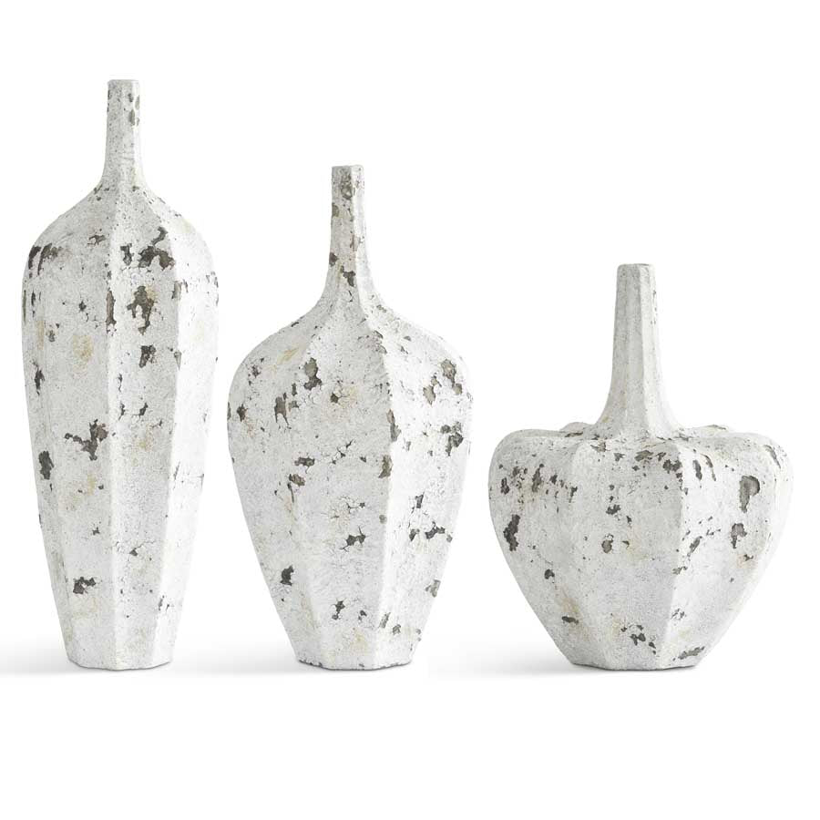 Textured Distressed Gray Ceramic Long Neck Vases