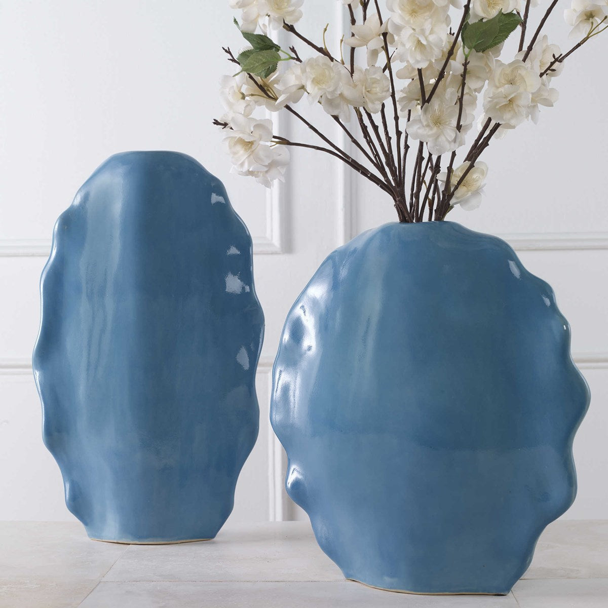 Ruffled Feathers Vases, Blue