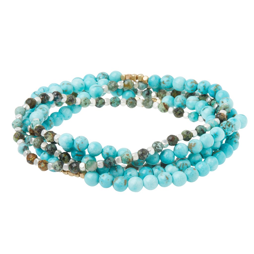 Stone Duo Wrap Bracelet/Necklace/Pin - Turquoise & African Turquoise/Gold & Silver