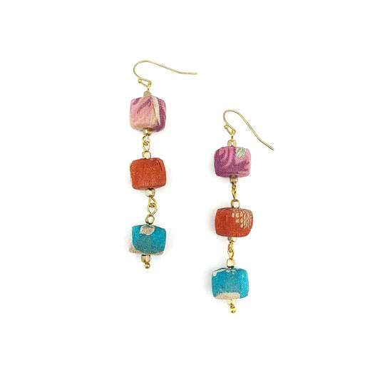 Aasha Rounded Square Beads with Chain Dangle Earrings