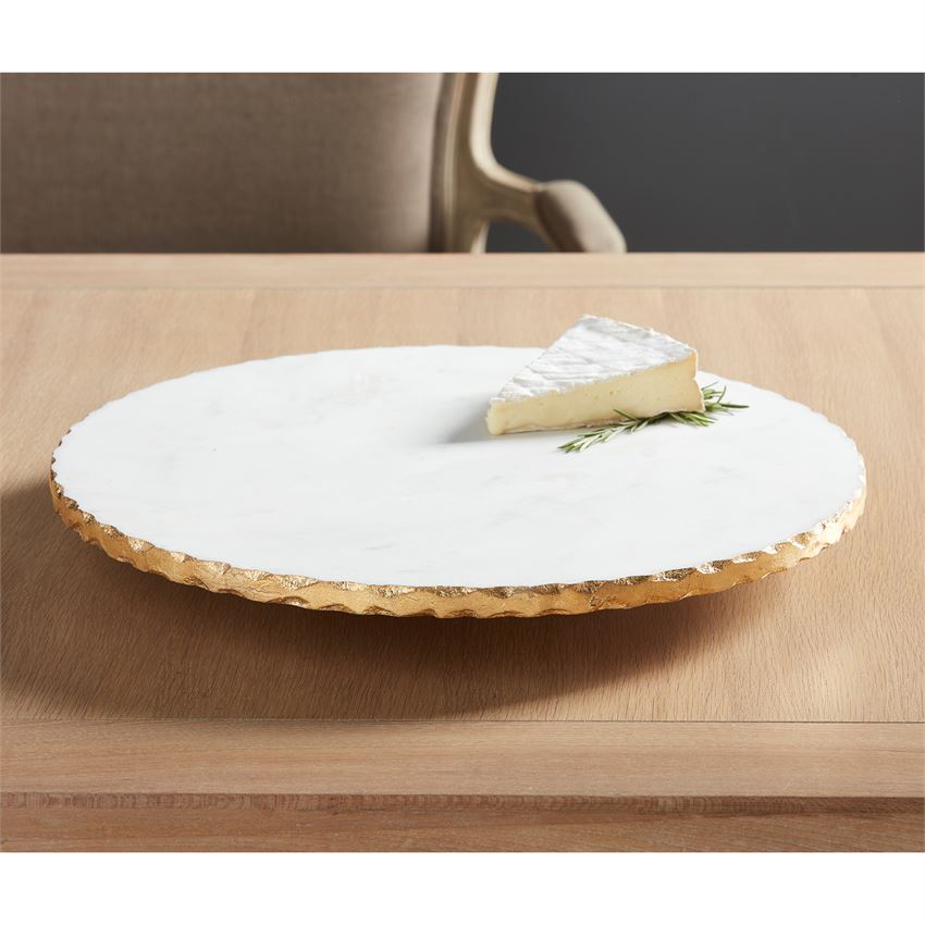Marble Lazy Susan with Gold Foil Raw Edge