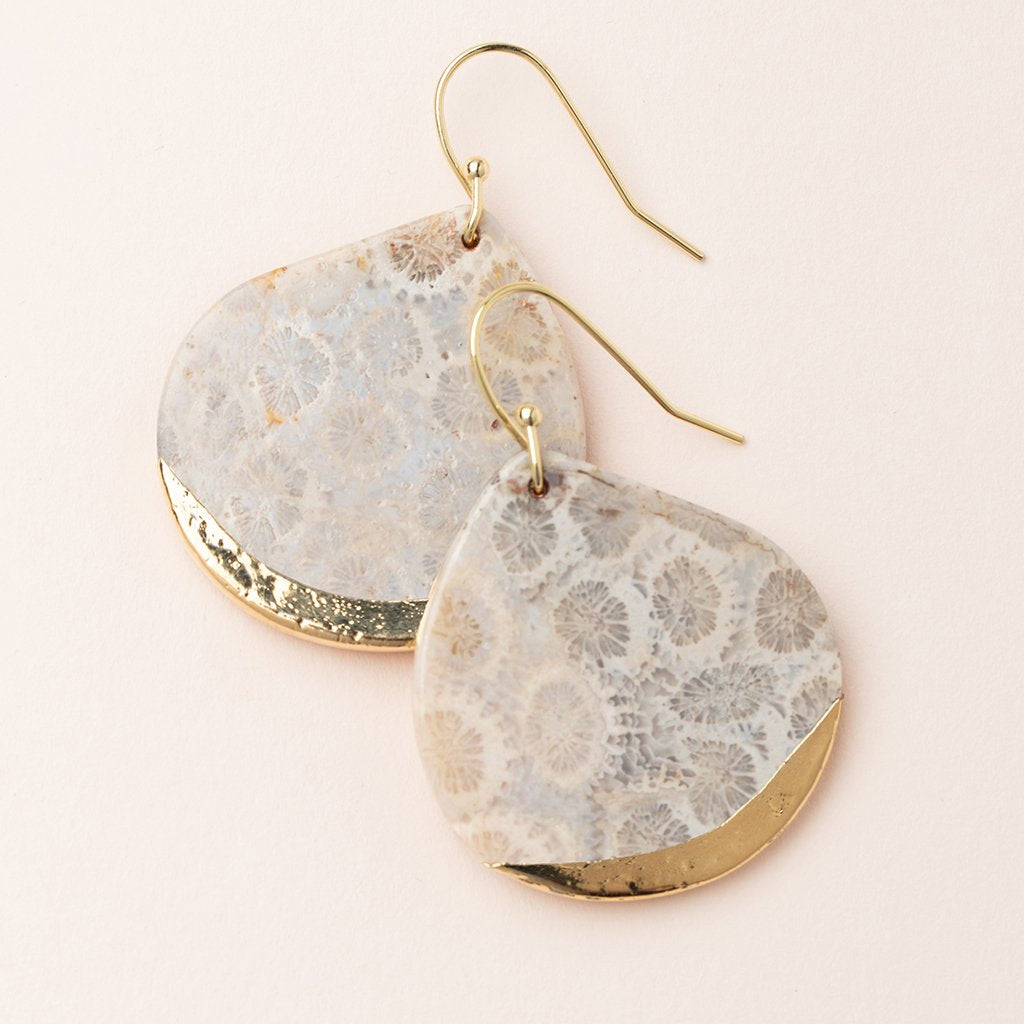 Stone Dipped Teardrop Earring - Fossil Coral/Gold