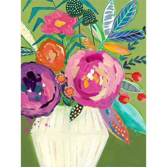 Green Vibrant Flowers in Gold Frame Art