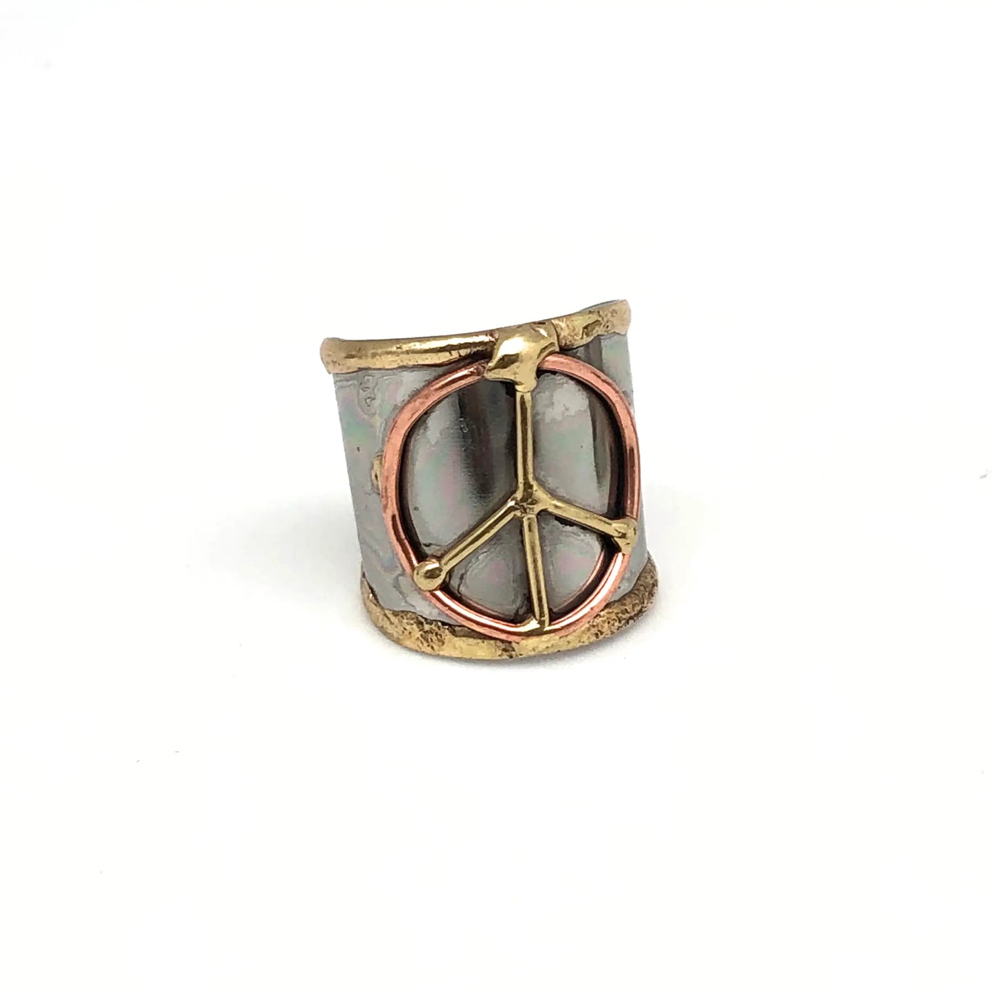 Mixed Metal Peace Sign Cuff Ring
