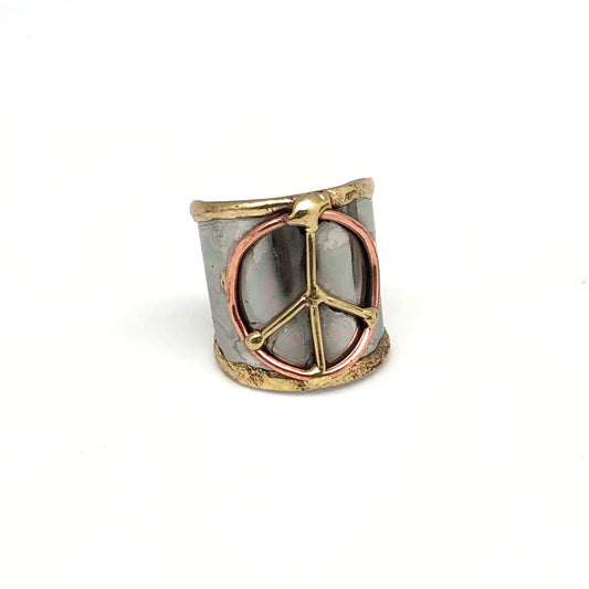 Mixed Metal Peace Sign Cuff Ring