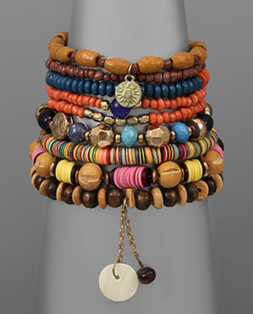 Shell Charm Multi Bead Bracelet