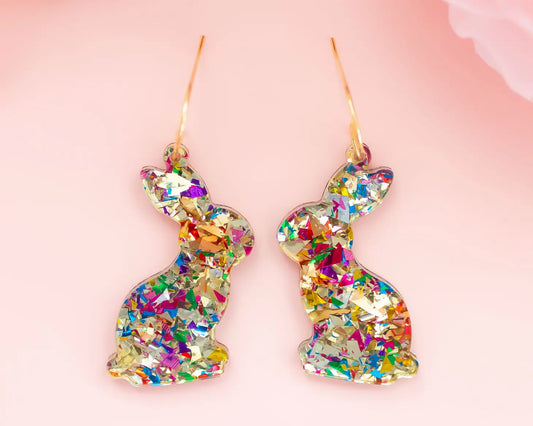Easter Bunny Glitter Acrylic Dangle Earrings