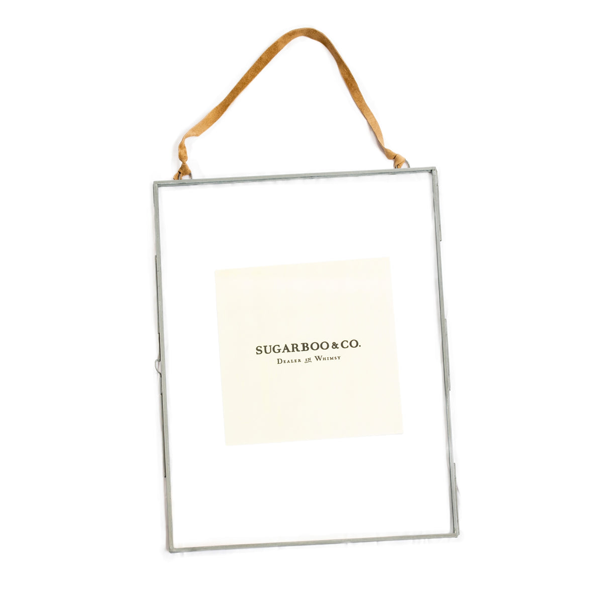 Glass and Metal Wall Frame with Suede Hanger - Zinc
