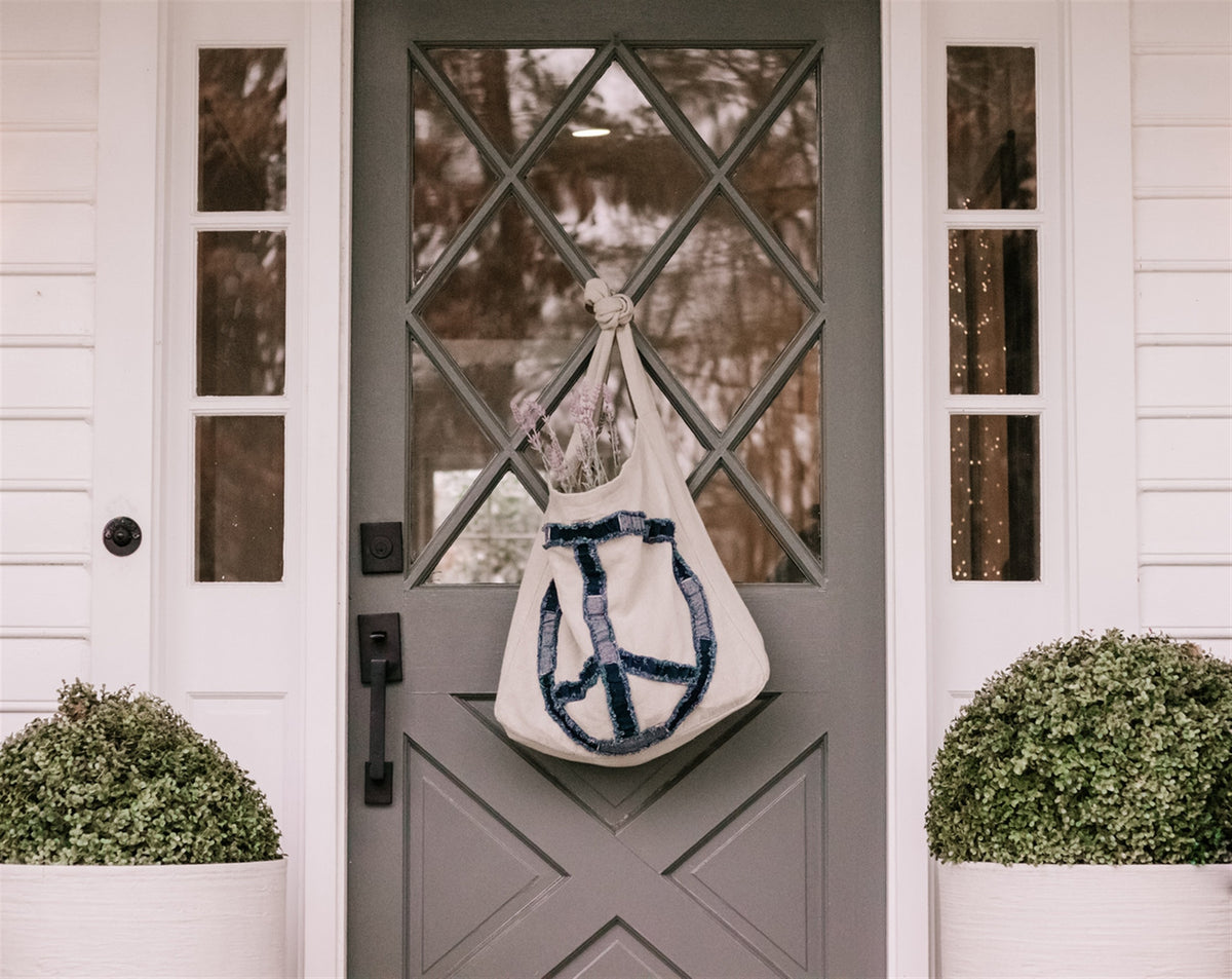 Stitched Peace Sign Messenger Bag
