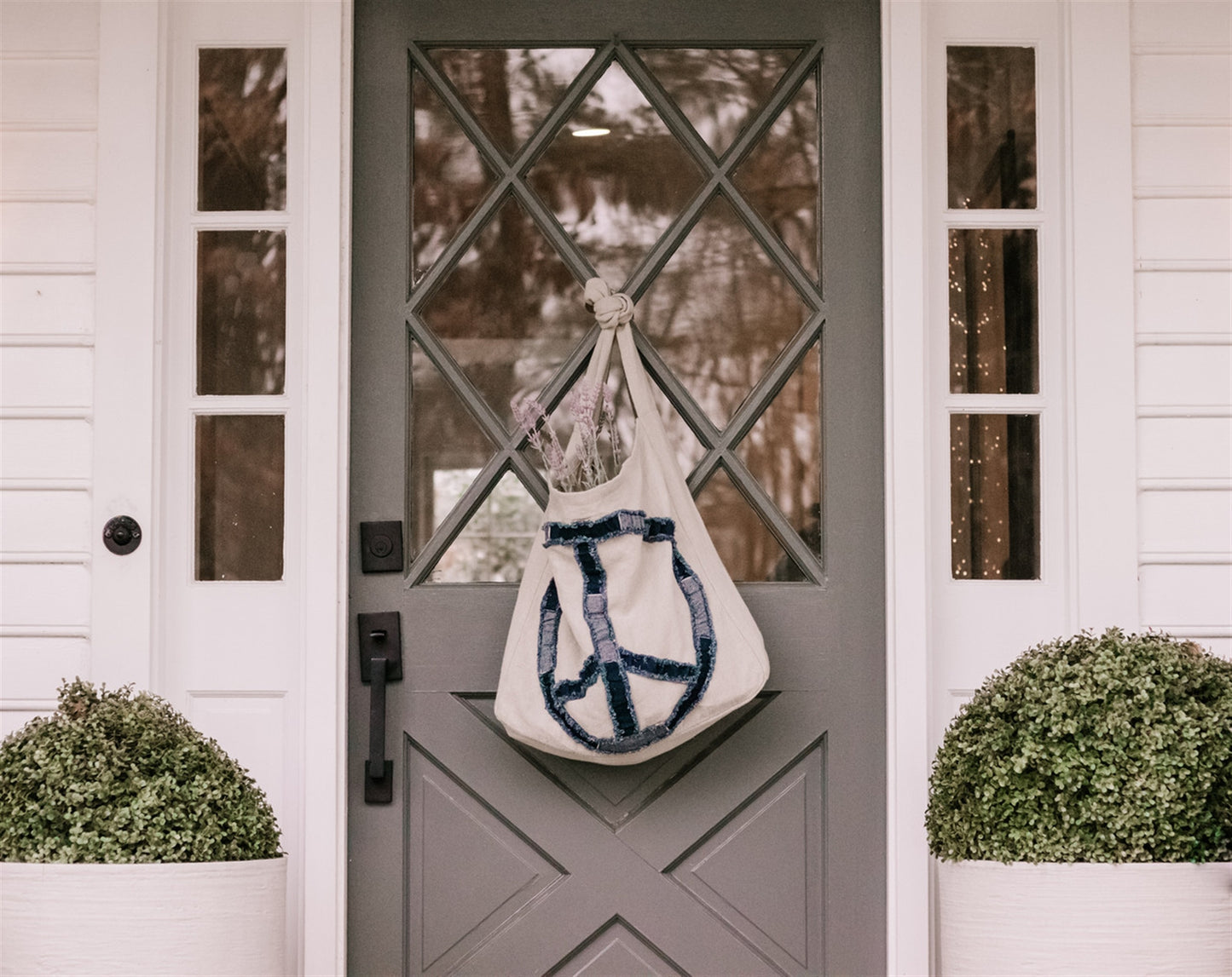 Stitched Peace Sign Messenger Bag