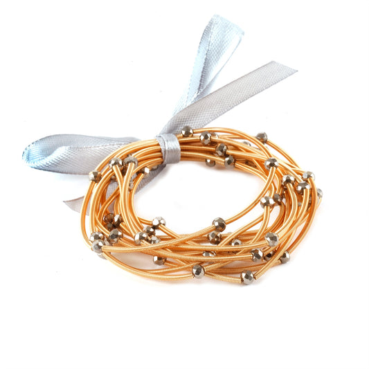 Gold Spring Stretch Bracelet Set with Hematite Beads