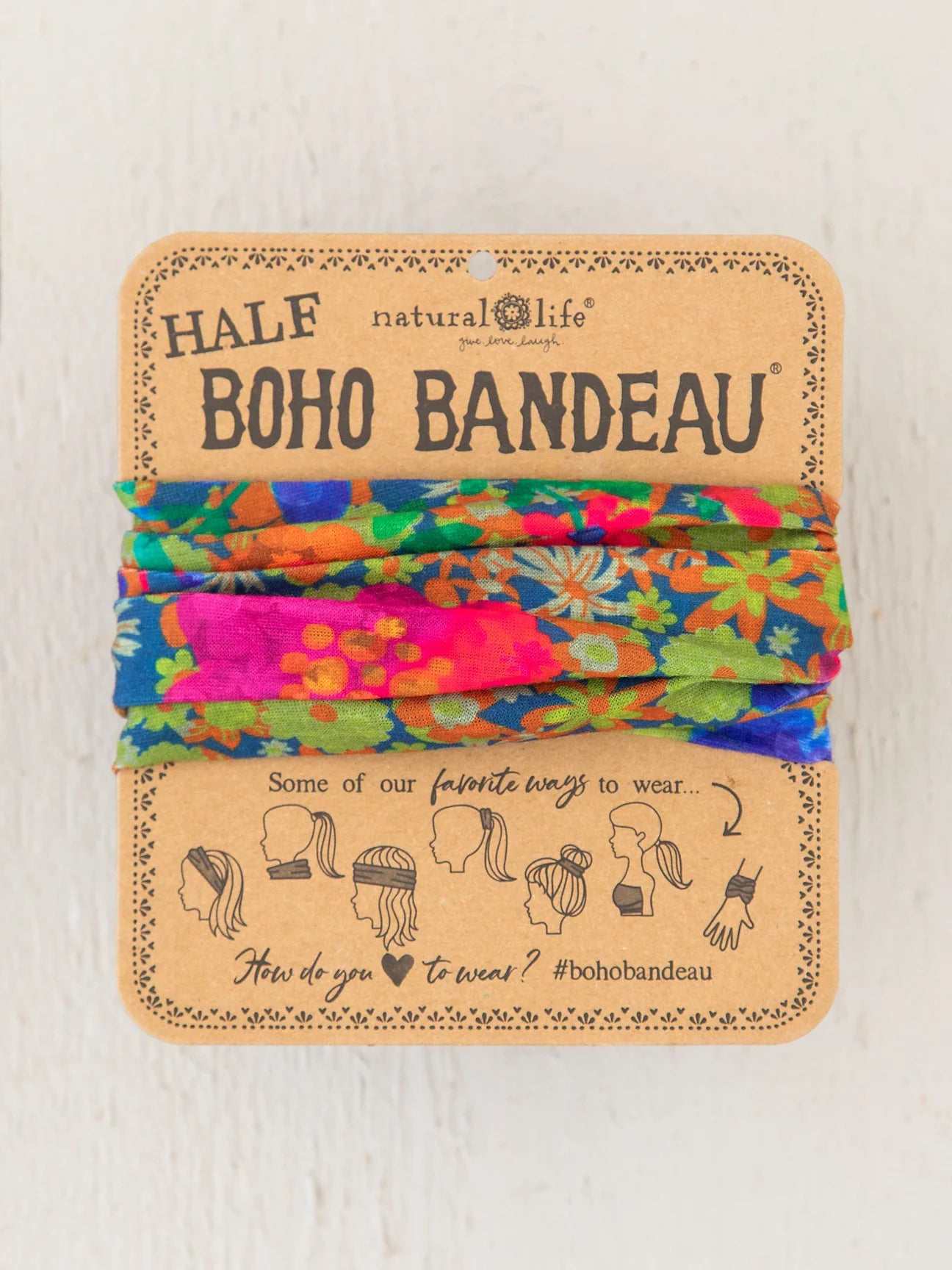 Half Printed Boho Bandeau Headband - Neon Flowers Calico
