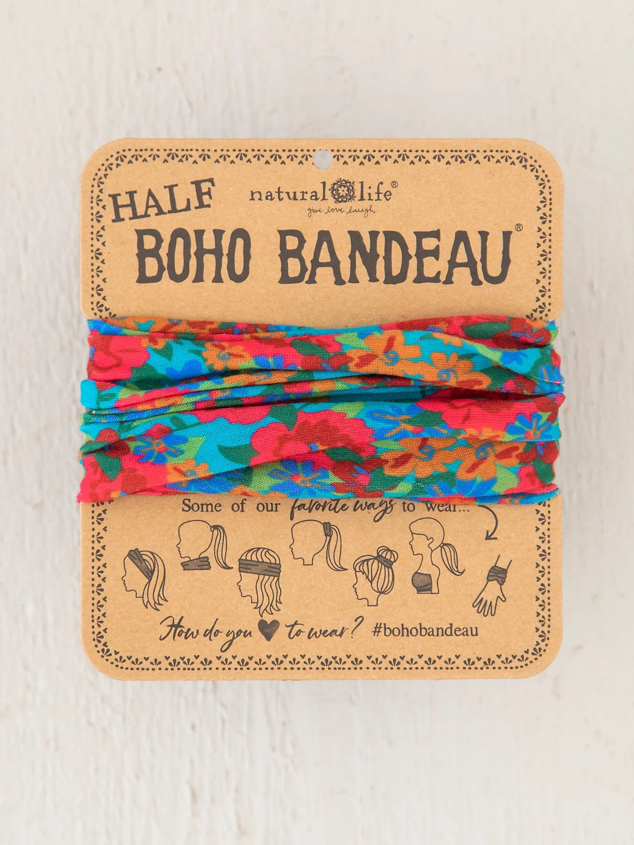 Half Printed Boho Bandeau Headband - Blue Red Flung Floral