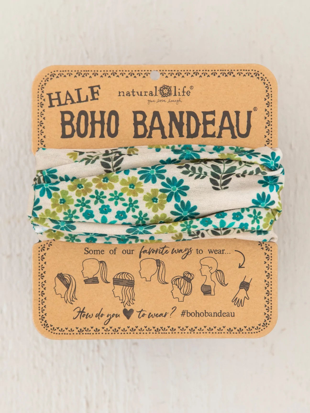 Half Printed Boho Bandeau Medallion - Cream Floral