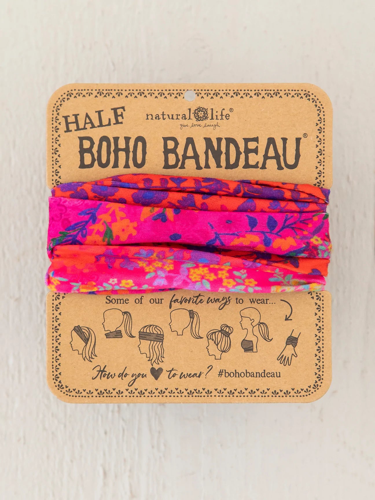 Half Printed Boho Bandeau Headband - Pink Ombre Border