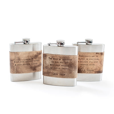 Brown Leather Quote Flasks