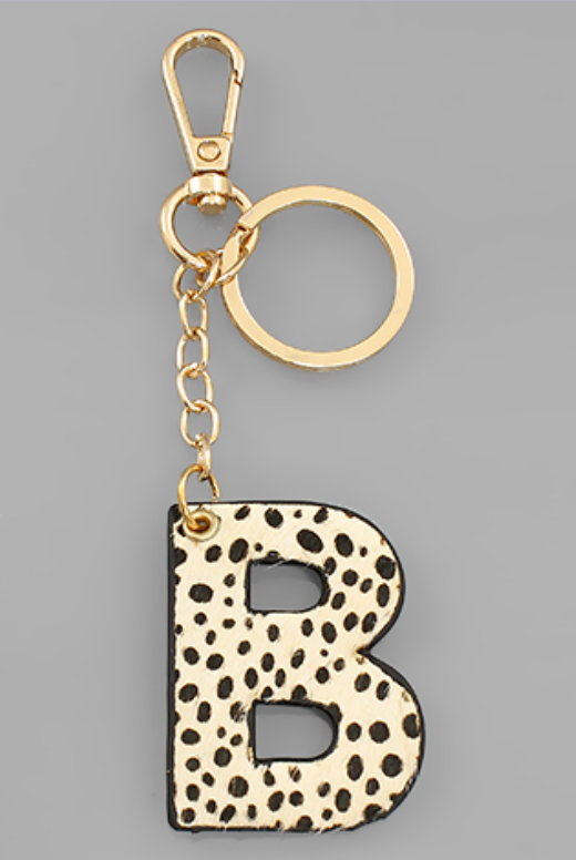 Leopard Print Initial Key Chain