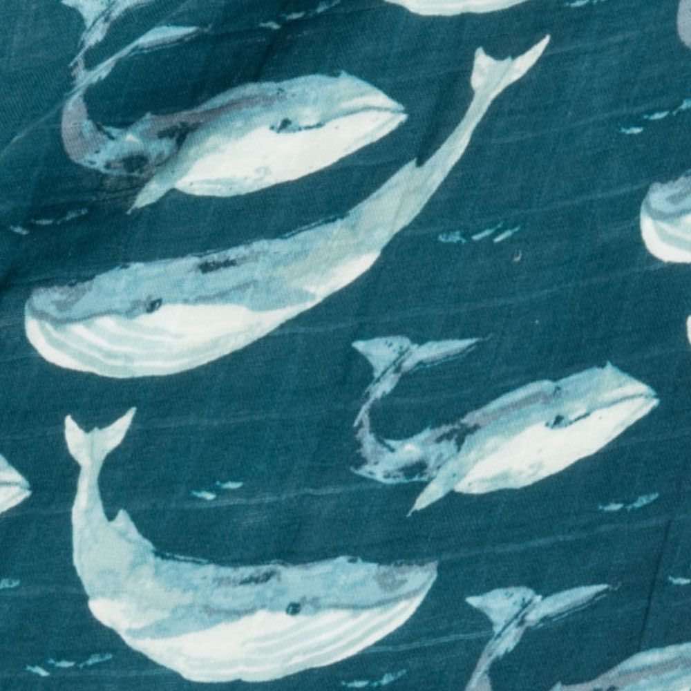 Blue Whale Bamboo Muslin Swaddle Blanket