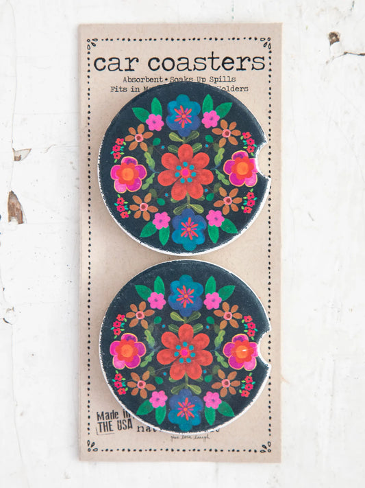 Folk Flowers Car Coasters