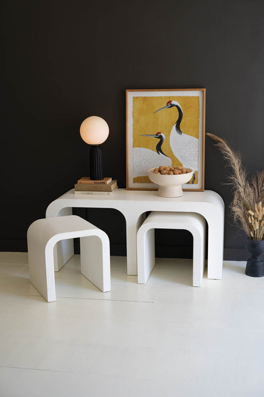 White Wood Coffee Table with Nesting Tables