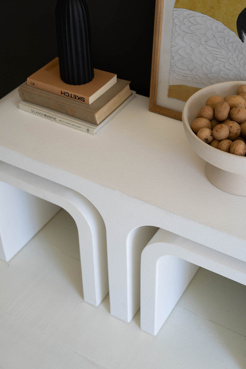 White Wood Coffee Table with Nesting Tables