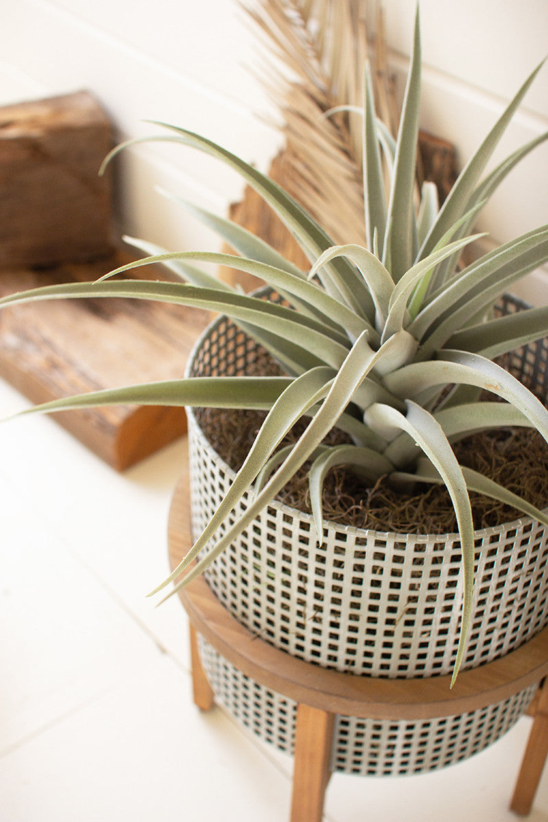 Woven Metal Planters with Wood Stand