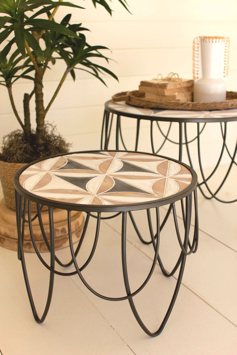 Carved Wood Top Accent Table Set