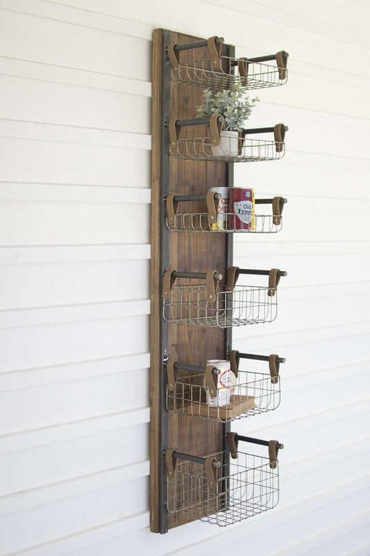 Recycled Wood Wall Basket Rack