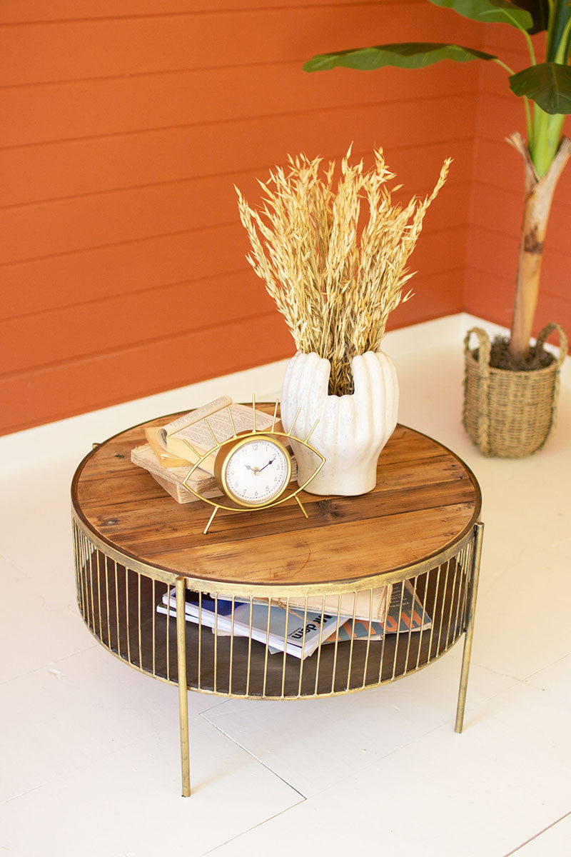 Round Wood and Metal Coffee Table
