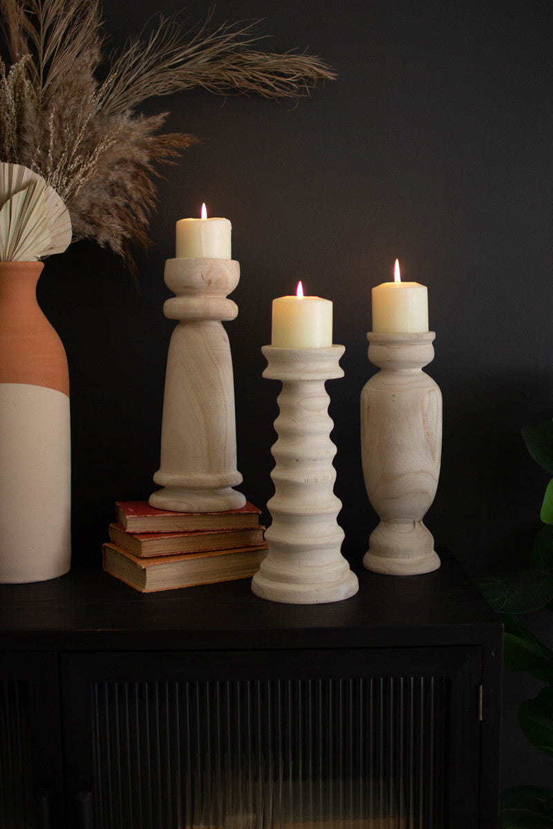 Natural Turned Wood Candle Holders