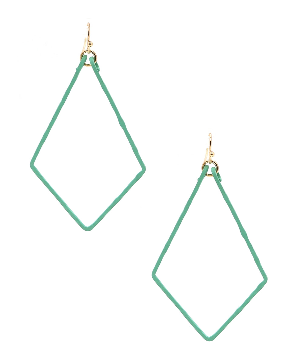 Mint Color Coated Metal Open Diamond Earrings