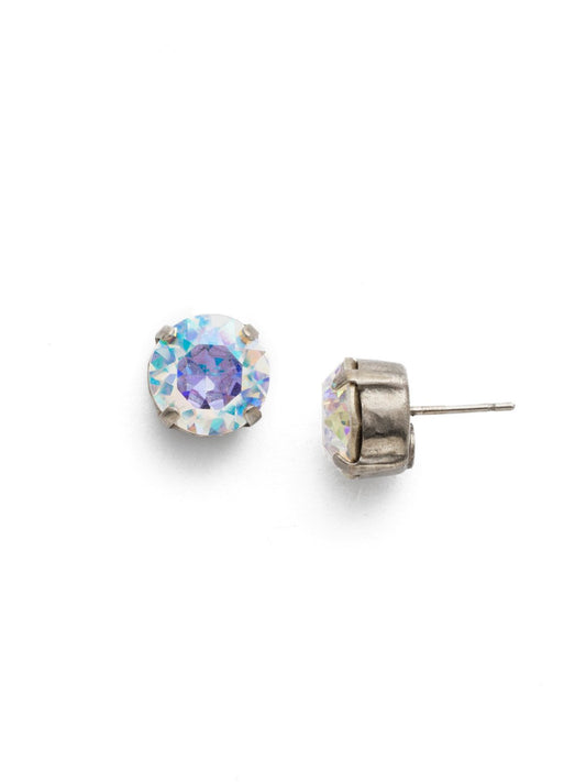 Round Crystal Stud Earring-Crystal Aurora Borealis