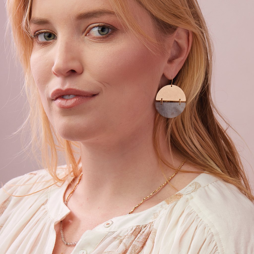 Gold and Howlite Stone Full Moon Earring