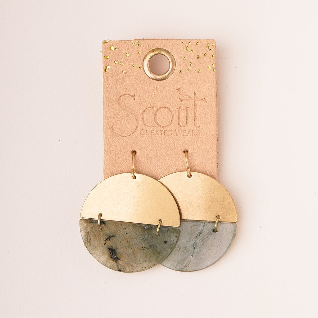 Gold and Labradorite Stone Full Moon Earring