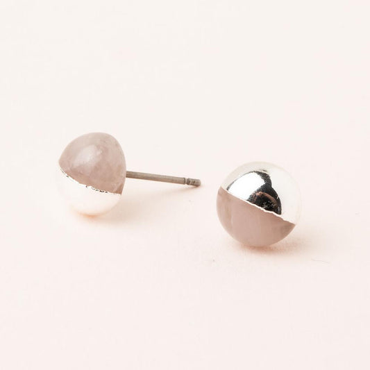 Dipped Stone Stud |Rose Quartz + Silver