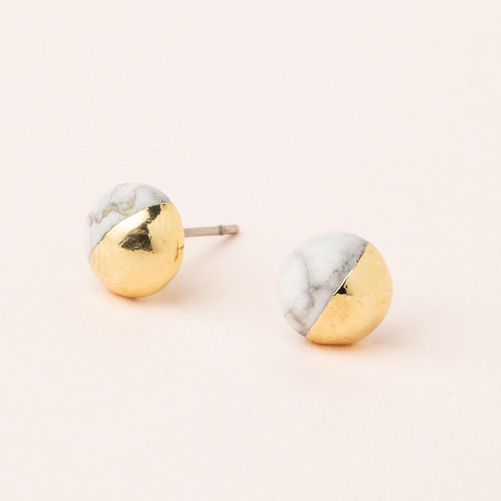 Dipped Stone Stud | Howlite + Gold
