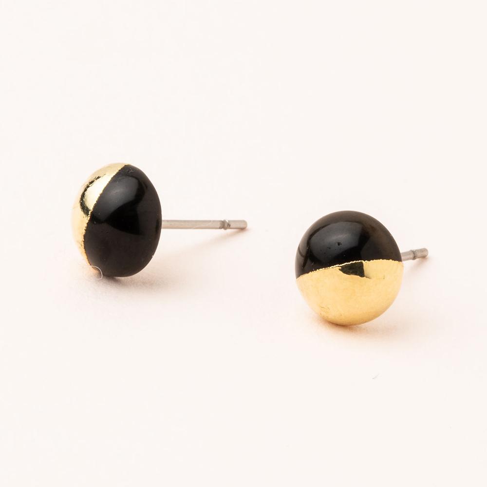 Dipped Stone Stud | Black Spinel + Gold
