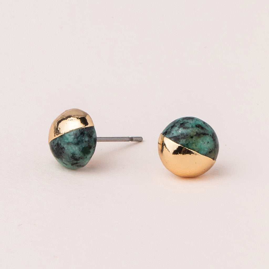 Dipped Stone Stud | African Turquoise + Gold