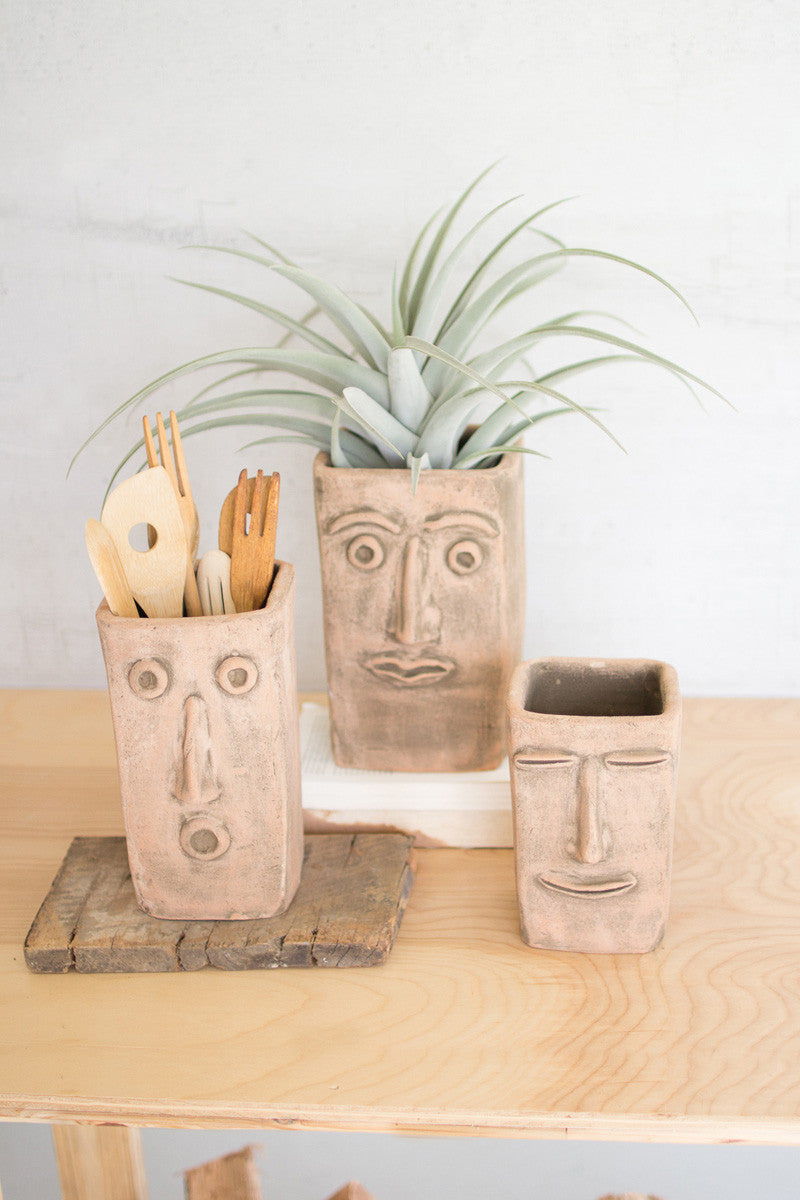 Square Clay Face Planters