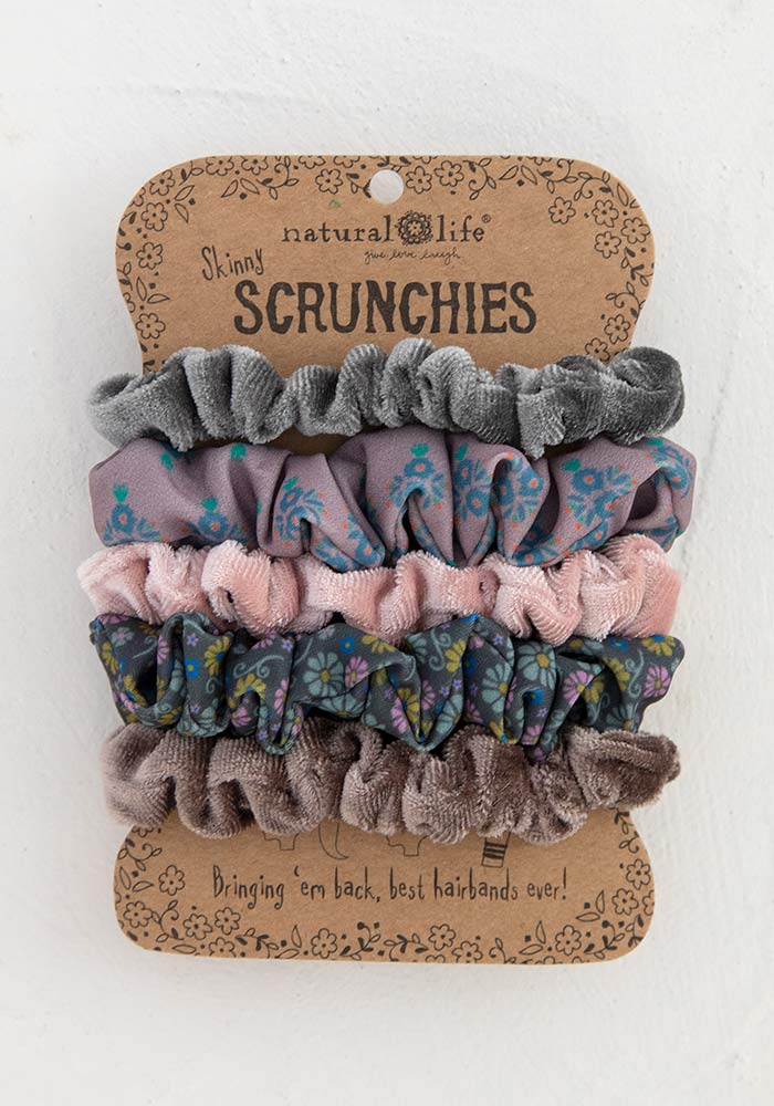 Grey Print and Velvet Scrunchies