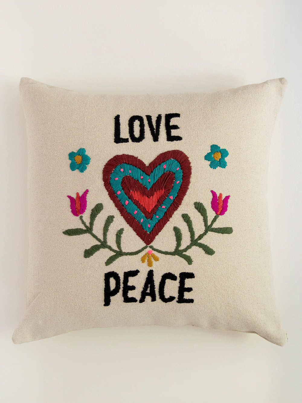 Love & Peace Hand Embroidered Pillow