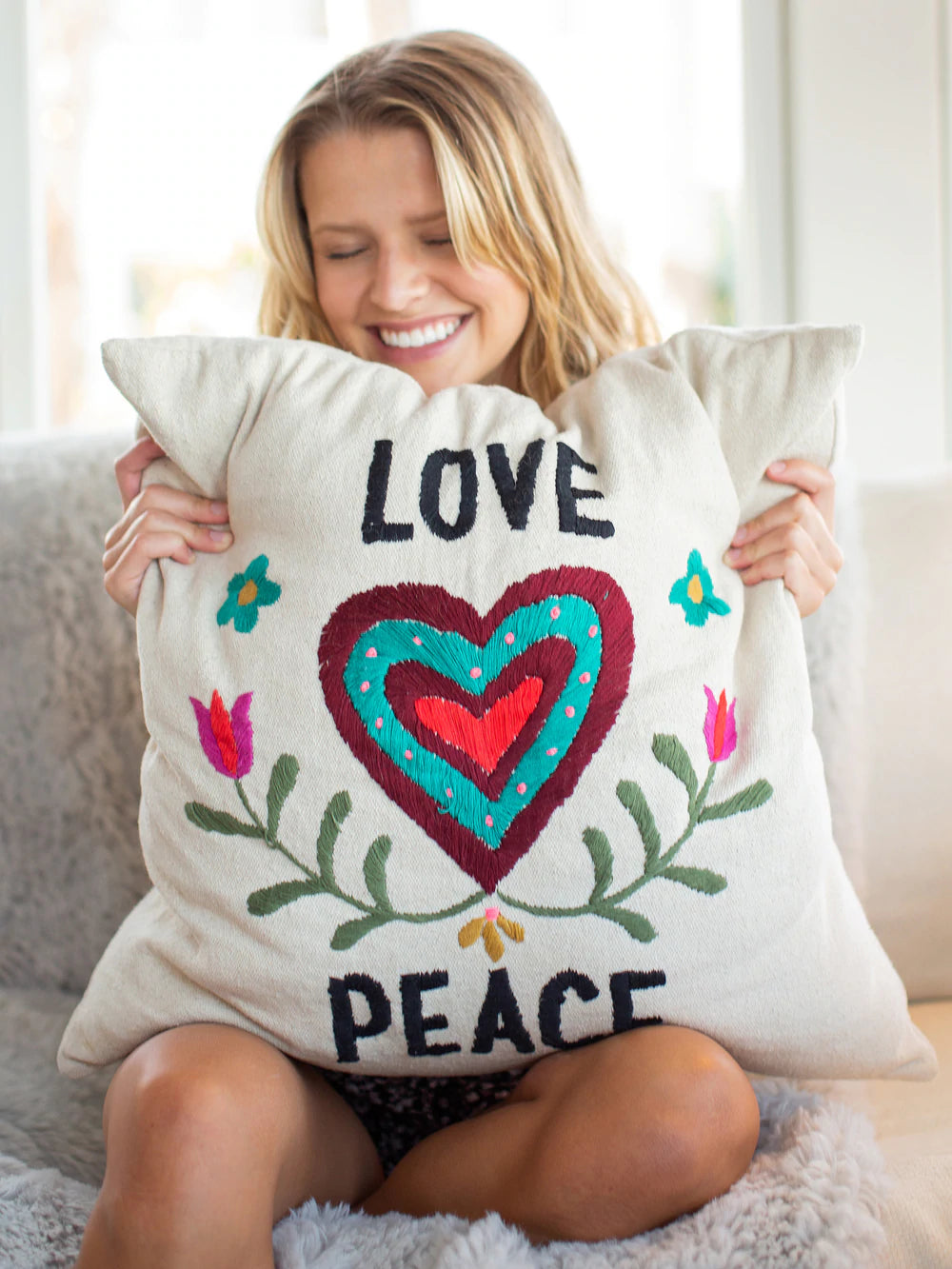 Love & Peace Hand Embroidered Pillow