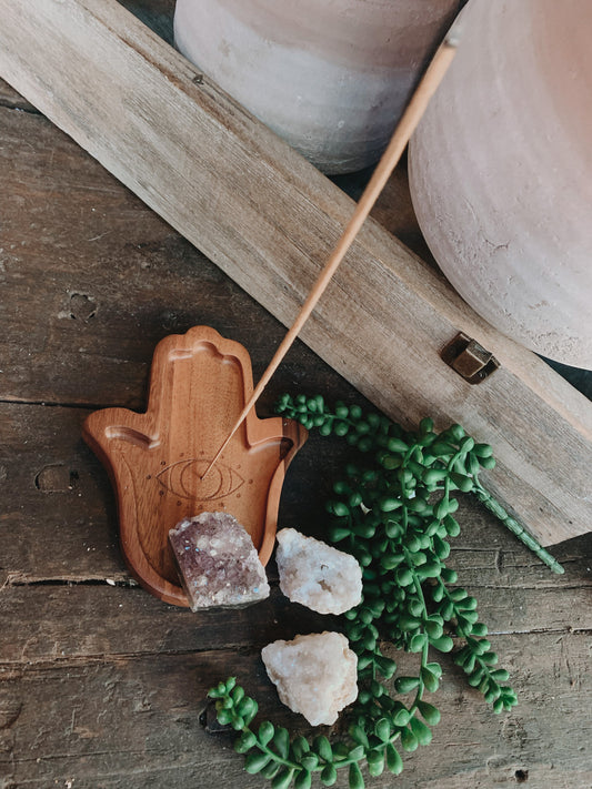 Wooden Hamsa Hand Dish