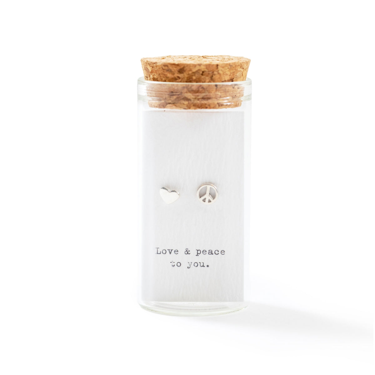 Heart & Peace Sign Message in a Bottle Earrings