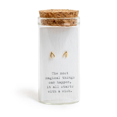 Gold Wishbone - Message in a Bottle Earrings