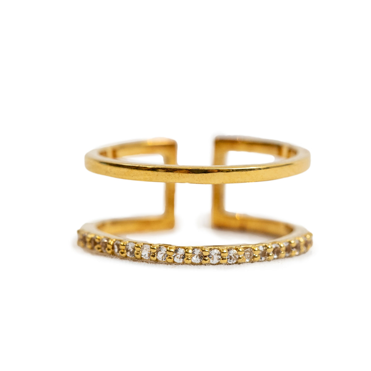 White Topaz Pave Double Layer Ring