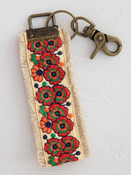 Cream Embroidered Key Fob